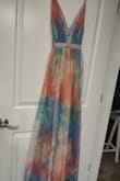 The fit is great!  The color is awful.  From the photo, the colors look muted and more like water color.  The dress that I got has a lot of bright blue, red, and orange in it.  It is a full color rainbow, nothing pastel or elegant. I did not read that I only had 21 days to return it, so I am stuck but will never wear this. - Jill N.