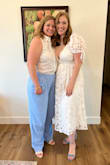 This dress was so beautiful for my bridal shower!! The waist was not too snug, and the top and back are adjustable with the ties. I wear a 12 in pants and typically a size large in shirts, for reference, so I think the dress is true to size. I chose to wear Boombas with it to give the girls some lift and to make sure there was no slippage, but it was difficult to get the lining to cooperate since it was not attached to the lace and lacked structure. Otherwise, I love love love the dress and look forward to wearing it again for my rehearsal dinner! - Rachel R.