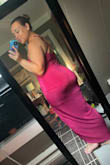 This dress is perfect for a sexy cocktail look. It is form-fitting, but the draping in the front paired with smoothing shapewear makes for highlighted curves without the lower belly fight. My bust look good and free in this dress, but after these pictures, I was able to concoct different and more conservative looks with fashion tape and boob tape. I'm a little worried that the slip will ride up throughout the event, so I will be taping the very top of the front opening just in case. From the back, I'm worried I'll send someone into cardiac arrest, but I am proud lol! Overall, super cute and bold dress. - Jessa P.