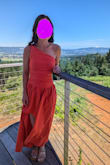 This dress was stunning! I got so many compliments from random people stopping me. It needed some major ironing as it's cotton with some linen, but I got most of the wrinkles out. It fit me like a glove. I wore it for my birthday party wine tasting with flats and a tan! Could not have been more happy. I also wore with a strapless bra with one strap attached which worked great. - Karen C.