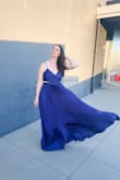 Absolutely loved this dress! The fit and flow of the dress was perfect! It was a bit long, and I'm even 5'9 and wore 3 inch heels. The colors were a little bit more purple-ish blue than navy, but it was still a great color. I got many compliments that night. - Leslie B.