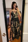 I wore this without a bra or any nip covers/sticky bra/push-ups. Ordered a Small originally and swapped for an extra Small so that the top would fit me better. The straps and back make it hard to pair a bra with this so I opted for none and adjusted the straps for a snug fit. The dress is beautiful! This was foe my engagement pictures. I'm wearing a 4inch heal and was fine walking around and not tripping over it. Stairs were annoying with the dress length. There is a zipper but the straps need to be loosened to put it on. Then tightened after. My fiance had to help me get them perfect. The exchange was really smooth and fast. The replacement showed up before my return even made it to the store. This was my first time ordering from lulus. I bought over $500 in dresses to try and thankfully fell in love with this dress! Be aware there is a $2 restocking fee for returns. But when you think about time, money, gas to go to the mall it kind of evens out, IMO. - Alexis P.