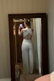 I got this jumpsuit for my bridal shower. It is beyond flattering and SO comfortable. Perfect length, and could wear it all day with no concerns at all. Has an additional taupe lining to hide any undergarments, so no worries about what color underwear you are wearing. 100000/10 would recommend again. Might just have to buy the other colors just for fun. - Josefine H.