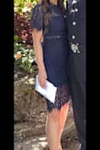 I bought this navy dress for a graduation ceremony, and it did not disappoint. It's classy, a little bit sassy, and fits me like a glove. I could have gone with a size small, but I wanted a more fitted look. The xs fit me perfectly and accommodated my larger bust. I was worried it was going to be too hot in this summer heat, but the fabric was light and not hot at all. I love this dress - Amanda M.