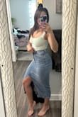I am either an xs or small in bottoms or 24-25 so I ordered an xs. I probably could have done a small to be more comfortable on the waist but the xs still works. It's a flattering skirt and I really love it! Need it in black and white as well. - Joanna F.