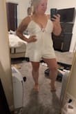 I love this romper! I was worried because I have a larger chest and I'm always worried about dresses/tops fitting without a bra and this has adjustable straps plus it ties in the back it has great support! I feel super confident and sexy in it (which is rare ever since having my baby) Can't wait to wear it for my bachelorette party. It's a little see through though so you will need nude underwear with it! - Caitlin S.