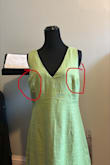 I absolutely LOVE almost everything about this dress. The color is vibrant; the back is elegant; the form is fitted but not TOO fitted/club-like. My issue is with the bust area - specifically the seams/darts. I admit that I overlooked the model photos, which was a mistake, but the "darts" are set way lower and wider than the majority of the female population's anatomy. The body goes one way (more straight ahead), yet the tailoring goes way sidewards. This does not align even close to my body and it doesn't look right. Any photos of this dress on me are too cringy, so here is a photo of it on my dress form (Size 4, for reference). Please note that while the dress is not ironed in the photos, ironing does NOT fix the issue - Savannah H.
