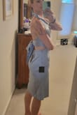 My husband said I was a beauty in blue. I am pear shaped and typically between a small and medium in Lulus dresses and the medium is great. It's a bit tighter in the thigh area and looser in the lower back, but not enough for anyone but me to notice. I can still walk and sit comfortably. I am 5'9, 140 Lbs, 34D, and 27 waist. I usually wear a size 4 in pants. I can't wait to wear this dress to a cocktail attire- rehearsal dinner next month! Very elegant, but sexy!! - Page D.
