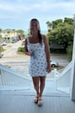 Purchased this for my bachelorette in Folly Beach. The dress is super cute and beachy, but super short! I wore spandex shorts under this and I'm sure won't be able to wear it again after I wash it and it inevitably shrinks, but it made for great photos and was right on my "something blue" theme. - Haley H.