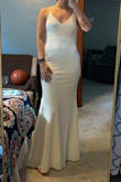 This is a great dress. The material is super nice and soft. It's a little see through but with this dress, you'd wear nude undergarments so it wouldn't be a problem! I'm so excited to wear this dress to my rehearsal dinner! - Kayla H.