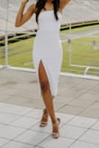Perfect dress! I wore this for my graduation pictures didn't slide down or anything! - Alexandra P.
