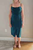 Bought for a cocktail party for work. Bought a small based on reviews and size chart; the color is beautiful; it fits everywhere perfectly... except in the bust. I tried with and without a bra, but the "cowl neck" that is supposed to lay nicely kind of just opens outward. It feels like I'm inviting everyone to just look down my shirt. And no way could I bend over. Super disappointed. Past the return time frame so going to see if I can have it altered. But this one may have been a waste for me. :( I'm a 34C, 29" waist, 40" hip, 135lbs - Carly B.