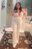This jumpsuit is amazing. I've received so many compliments! I did wear platform wedges because I'm short, but it fit perfectly! I wore it for my Bach party and am wearing it to a white party next! - Kimberly B.
