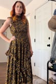 I really like this dress. I bought it for work and it has been a great addition to my work wardrobe. It's stretchy so it has give in the waist which I like. The only downside is it gapes a bit underneath the armpits and can show your bra. I wore a sweater with mine because my office is cold, so you couldn't see that. The gaping is the only downside, so 4.5 stars out of 5. - Catherine R.