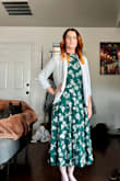 I bought this dress for work and really like it. It's stretchy in the waist and has give to it. It pairs nicely with a sweater, blazer, or on its own. The only downside is the top is a bit loose, and so when I would sit down, the back of the dress would get pulled and the neckline of the dress would sometimes start choking me. So I had to "fluff" the dress up before I sat down to keep the neckline in place. - Catherine R.