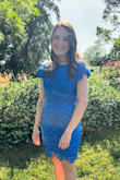 This dress is beautiful and I got so many compliments. I originally ordered a small which fit snug, if that's the style you like. I personally wanted a little more wiggle room so I sized up to a medium. - Alyssa P.