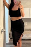 Very flattering and fits well, will be purchasing different colors too. The only thing I might add is the top will be a little too cropped if you're a size small but have a bigger chest area. (wish I could get a medium top and small bottom). I'm in between cups b & c and I feel like the girlies could be (but aren't) seen from the bottom - Natalia S.
