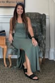 The dress is material is thin so panty lines and cellulite may show slightly. The dress fit perfectly and I had received several compliments. It can be dressed up or down. - Annie M.