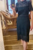 This lacy beauty is beautiful in deep forest green. It brings the nuance of elegance to the wearer. I am 68 and feel 48 in it! Never one to bare my belly; this dress discreetly allows it and I love it! - MARY W.