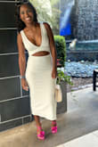 This may be my new favorite dress! It was my 15th anniversary and was looking for a dress that made me feel as pretty as my wedding day. This dress!!! It is sexy, yet tasteful. The material is soft, stretchy, but thick and covers you well. It was so comfortable! I just need to have it in more colors now. I can't think of a better dress for an occasion. - Bry P.