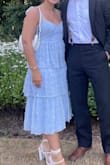 Loved that I didn't have to wear shapewear or a bra lol! Was so flattering and felt confident all night. It's great that you tie the top straps so can adjust it to be perfect for you. Also, it's definitely more blue in person rather than online, so not too light for weddings. - Abbey W.