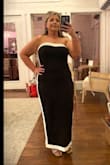 I was on the fence about this dress, so I ordered it along with two others. This one by far looked the most slimming and elegant for my friend's wedding. I received lots of compliments. I did use shape wear underneath, just to smooth out my problem areas that I'm self conscious about. The fabric is kind of like "ponte", it kind of cinches, but isn't tight. I wore a strapless bra and it (and the dress) stayed put. (I'm '4, 175-180lbs, usually wear a size 12). I wore nude sandals with a 3.5" heel. I strongly recommend this dress! It's gorgeous. - Melanie S.