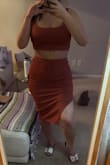 Very comfortable and soft material. Lots of stretch. I ordered a medium and it fit like a glove. The measurements are 34D/29/41. - Jennifer W.