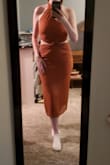 I really like the dress! It's a little snug through the waist area. The material is lightweight and shiny - great for summer! I love the vibrant orange color - something different and fun! - Esther M.