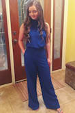 I absolutely love this jumpsuit and highly recommend!! The quality is very nice and the royal blue color is super pretty. I'm 5'3 and usually a 0-2, so I ordered the XS. The fit is perfect, but I'm going to get it hemmed since I'm short and it ran long. Other than that, I'm so happy with my purchase and I can't wait to wear this to my event! - Kaitlyn L.