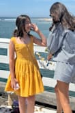 This was actually worn by my 9 year old daughter to her big sister's engagement party. She's tall for her age, but has a small torso, so we had to fix the straps. Once on, though, it looked perfect! She really loves this dress and I think it looks amazing on her. - Gina R.