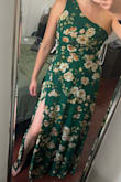 Perfect fit in the waist, ideal length (would have been totally fine with a heel) but the top was a little snug. I was able to zip it but it flattened the girls a bit too much to be comfortable all night. - Mara H.