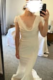 I love this dress and am super impressed by the quality for the price. It is fully lined and not see-through. I'm 5'3 so it's quite long and I'll need to have it hemmed (really wish Lulus offered petite sizes) but otherwise, it fits great. I have a very small bust and love that the fabric drapes nicely on my chest without needing to be filled up. Only complaint is the zipper sticks wherever there are seams in the fabric, similar to other Lulus dresses I've bought, and I'm worried it could break. But I think this is going to be my wedding dress! - Katie G.