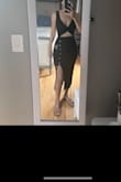 Cute style, but the material is cheap. The cut out also isn't flattering in person. It's diagonal and highlighted my belly from the side. Lastly, the v neck was just a little too low to wear with a bra so given all the issues I just chose to return it. - Marline K.