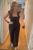 I really like this versatile jumpsuit. It is very comfortable and easy to wear with casual sandals, but could also be dressed up. A little loose in the torso, but that helps make it easy to move around and sit in! And it has pockets! - Rachel S.
