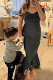 I got this dress for a wedding in September. I'm in between sizes but the small fit perfectly since the material is a bit stretchy! - Annie D.