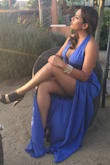 Fits great. Material is good quality. Super sexy,  almost blue dress. - Perla G.