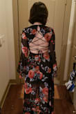 I was eyeing this dress for awhile, it is so beautiful on. I bought it when it went on sale. I love that it is flowy and breathes well for the spring/summer. It fits great in the top and bottom. Perfect length with heels. I plan on wearing this in the future, so I didn't have makeup on in the photo lol. But I want you guys to see it. - Allison V.