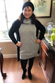 I usually wear a medium but because of the style of the sweater dress I figured I should get a size smaller, which I did. I fit me perfect! I love it and for a California semi cold winter it is a perfect outfit! - Miriam N.