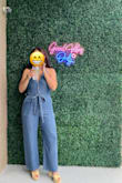 I ordered this jumpsuit for my best friend's bachelorette weekend. The theme was mamma Mia and to wear blue, so I wanted to channel young Donna. The jumpsuit fit very well and was definitely flattering. I docked a star because it is very overpriced for the overall quality. The fabric is VERY thin. This should be at least $10 cheaper than what it is currently priced at ($69). - Gabrielle W.