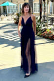 Wore this to a formal wedding in SoCal last weekend. The compliments were endless and the dress was ridiculously comfortable. I did have to have it hemmed but that was it. It is a high slit so there is no way you can wear any skims or spanx underneath just as an FYI..Highly recommend! - Christina C.