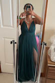 By far, one of my favourite dresses ever. Runs a little long for the shorter girls. The color is gorgeous and compliments my skin tone, the cut is delicious, 2 slits? Yes please? The back is so flattering. Just great for an evening gown-y event! - Lydia I.