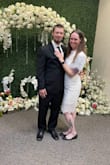 This dress fits true to size, looks just like the photos. Just what I wanted for a simple February wedding! - Alex N.