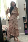 This is beautiful. I wasn't sure about the pattern (I'm a very minimalistic kind of gal) but I figured because it was on sale, I'd go for it and I'm so glad I did. I felt so giddy and girly and feminine and pretty and cute in it once I put it on. I felt it could fit in a mature setting, but also a simple and flowy and fun setting too
Ahhhhh!! I'm just in love. It is a little tighter than I prefer for my comfort, but I wouldn't trade it for anything - Nat B.