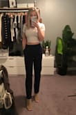I love these pants so much that I have them in both black and navy. The fit is true to size and can be dressed up with a blouse for work or worn with a crop top and heels for a night on the town! The pants are a perfect length - can be worn with heels or flats. - Amanda B.
