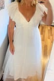 I got this for my bridal shower in a year and it's perfect. The material is very flowy and light. A bit sheer. It goes perfectly with my theme - Elisabeth S.