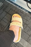 These sandals were super cute and very comfy. However the straps on broke within minutes of each other on only the third wear. Very disappointing and embarrassing! I had to have my husband bring me a spare pair of shoes to work. Don't recommend! - Stephanie M.