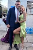 Gorgeous dress-I loved the color! I added a high slit. I wore a stick on bra. - Siobhan C.