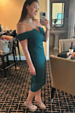 I wasn't sure about the sizing suggestion, but I am thankful that I followed the suggestion made. Dress fit perfect for a night out, I think if I had gone smaller, I would have been uncomfortable walking around. Loved the top, stayed up and I didn't feel like I was pulling at it. I went braless but did read some reviews that said either way worked. - Ashley B.