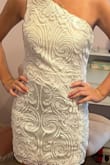 This cut fits really nicely and the quality is great, unfortunately the white isn't as opaque as it is in the photo. You could see spanks and a nude bra under it. The black is beautiful! I wish the white had a better liner because it was so pretty! - Audrey M.