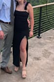 I was nervous to purchase since it didn't have many reviews but I couldn't get over the feather straps. It did not disappoint! The dress is double lined and pretty stretchy in the bodice, so I would recommend seamless spanx underneath. The feathers on the straps are not fully attached but with some glue or thread you can secure the ends just fine. The straps were only a tiny bit itchy towards the end of the night. I had to get it hemmed about 4" for my 5' self. I got lots of compliments and felt great in this! - Katherine S.